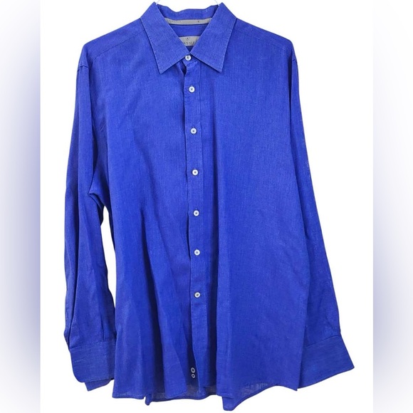 Canali Men's Classic Blue Dress Shirt - Picture 6 of 7